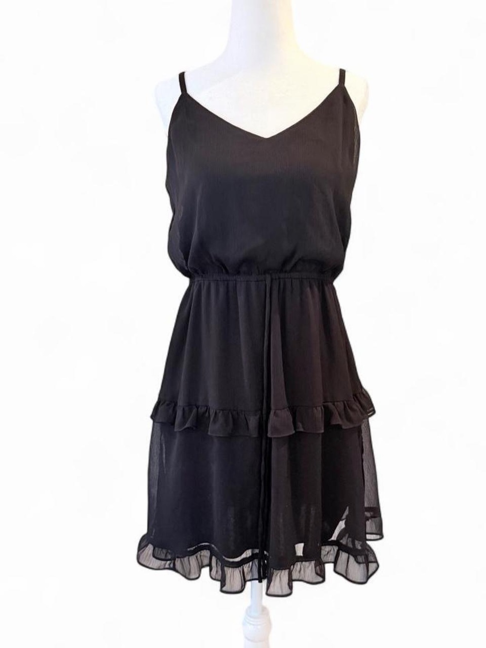 Women's Black Ruffle Tiered Spaghetti Strap Dress